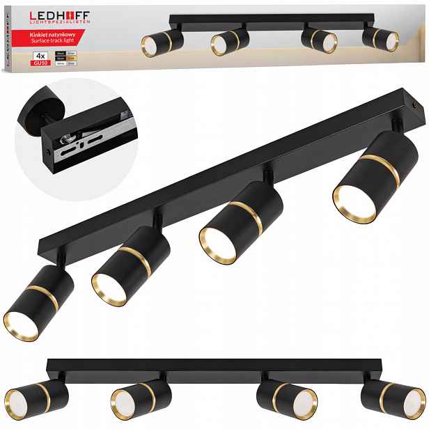 stropní svítidlo Led Spot kolejnice, halogenová lampa 4x GU10 Tuba Černá zlatá