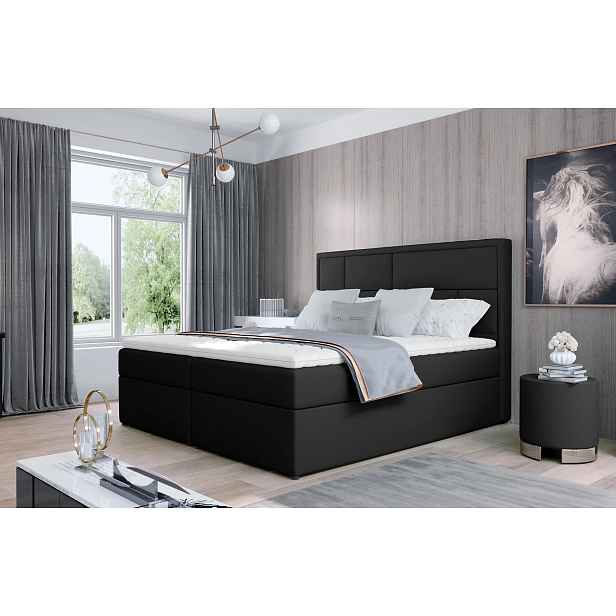 Kontinentální postel 140x200 OVARIO - černá eko kůže