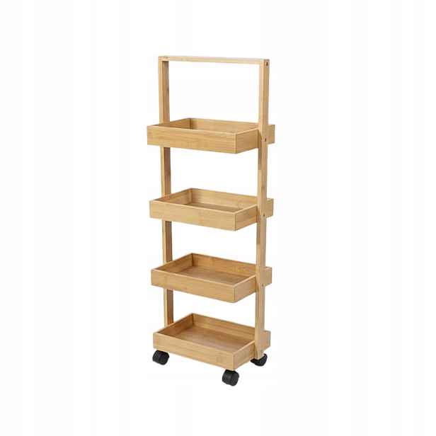 Úzký bambusový regál se 4 košíky Vink, 90 cm