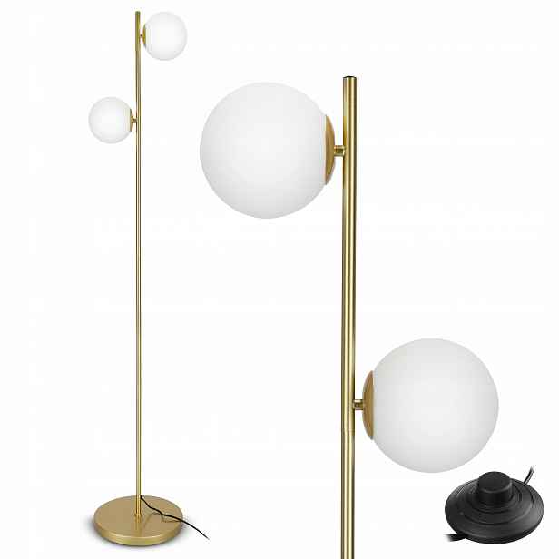 Zlatá stojací lampa Podlahová Led lampa 2x G9 Kula na čtení Vypínač