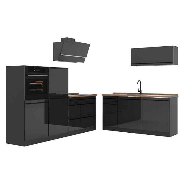 Vicco KUCHYŇSKÝ KOUT R-Line, Antracitový vysoký lesk/Antracit, 220 cm pracovná doska Dub Goldkraft