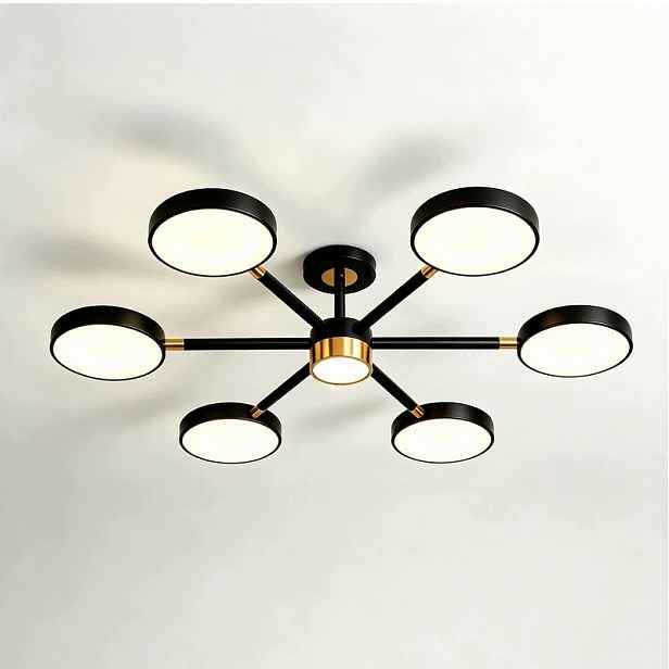 Moderní černozlatý lustr Sputnik s 6 Led světly, polozapuštěný