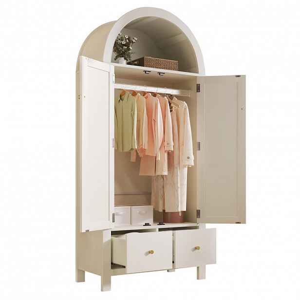 OKWISH ŠATNÍ skříň 181/78/45 cm bílá z MDF a kovu s obloukovým designem a úložným prostorem