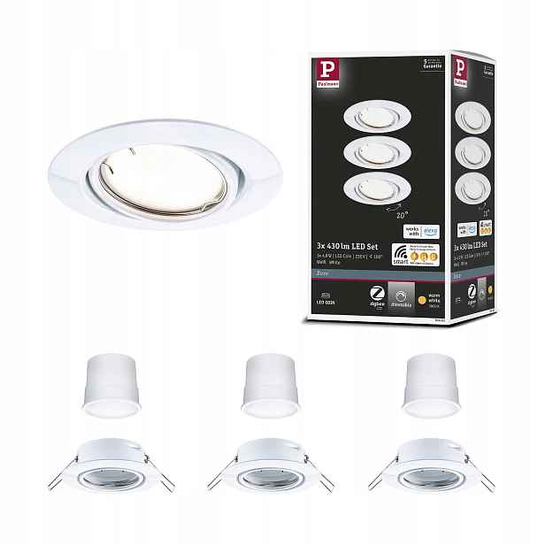 Paulmann Led zabudovatelná lampa Zigbee Base Coin 3x4,9W 90 mm bílá, stmívatelná