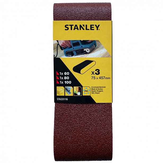 Stanley - 3dílná sada brusných pásů, 75x457 mm STA33116-XJ