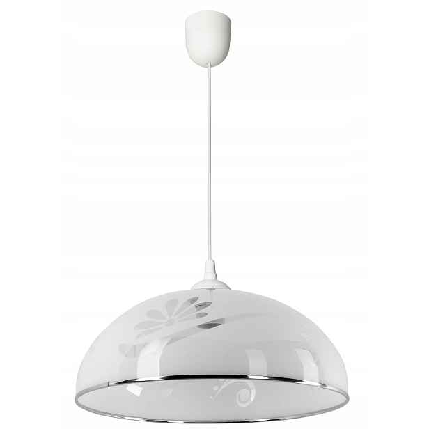 Závěsná lampa bílá chromová ozdobná kulatá 38 cm nad jídelní stůl Lampex
