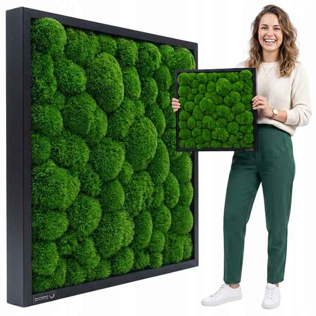 Obraz Z Mechu v dřevěném rámu 50x50 cm polštářový mech Dekorace z mechu
