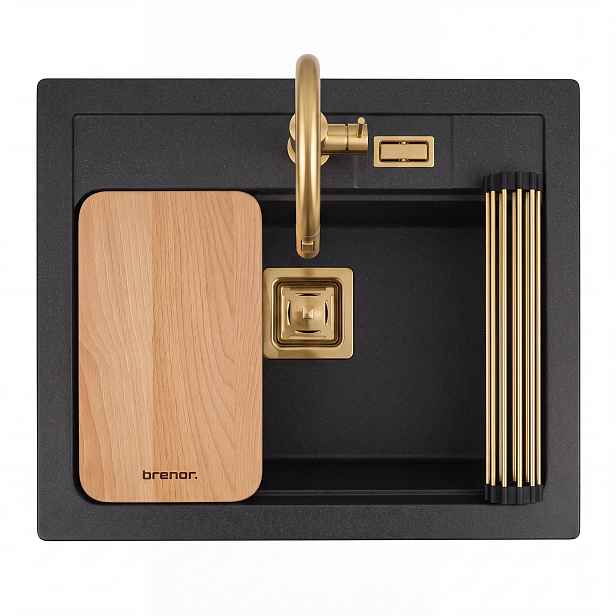 Granitový dřez York Set baterie sifon deska rohož Černá