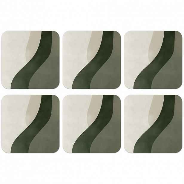 MuchoWow SADA 6 PODTÁCKŮ POD SKLENIČKY Japonsko - Zelená - Abstraktní - Moderní 10x10 cm