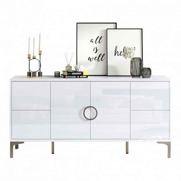 OKWISH BOČNÍ skříň 150/38/59,5 cm bílá z MDF s vysokým leskem a 4 zásuvkami