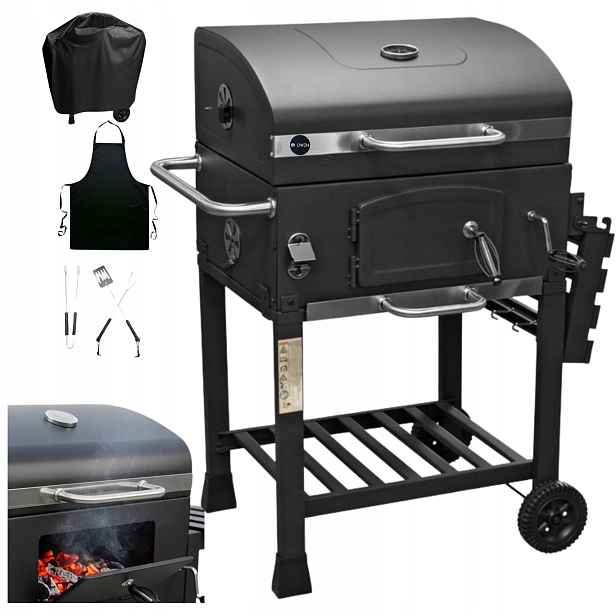 Zahradní Gril Na Dřevěné Uhlí Litinový Velký XXL Angular Obal Sada