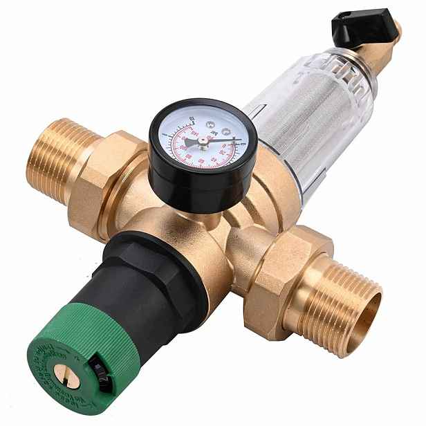 Proplachovací filtr 3/4" DN20 s manometrem a reduktorem tlaku a přesným filtrem