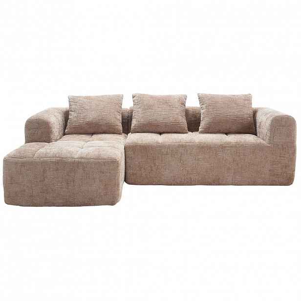 OKWISH ROHOVÁ sedací souprava 250/158/60 cm khaki z chenillu s lenoškou, područkami a kapsami
