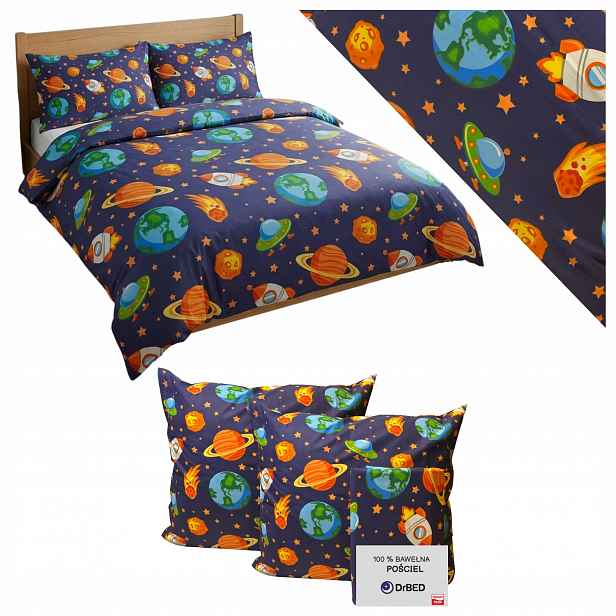 Sada Povlečení 160 x 200 na zip, Kosmický vzor