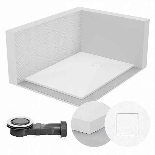 Sprchová vanička obdélníková 120x80 kamenný vzor 2,6 cm bílá sifon