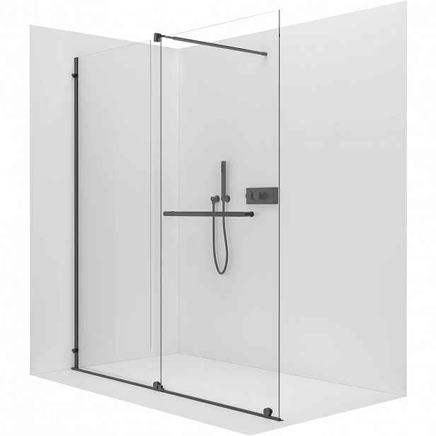 Sprchová zástěna Walk-in Medin L/P - 8 mm - černá matná, transparentní sklo - 120x195 cm - dvoudílná posuvná