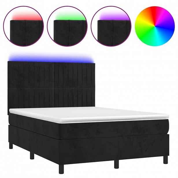 vidaXL Box spring postel s matrací a LED černá 140x200 cm samet