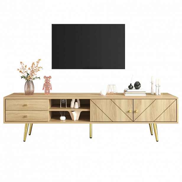 OKWISH TV stolek 160/36/42 cm hnědý z MDF a dřevotřísky s dvěma zásuvkami a rýhovanými dvířky