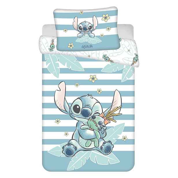 Světle modré bavlněné dětské povlečení do postýlky 100x135 cm Lilo & Stitch "Tropical Hugs" – Jerry Fabrics
