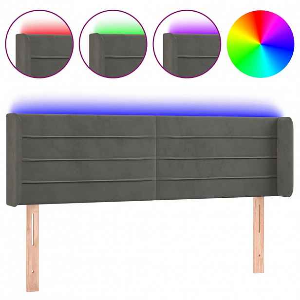 vidaXL Čelo postele s LED tmavě šedé 147 x 16 x 78/88 cm samet