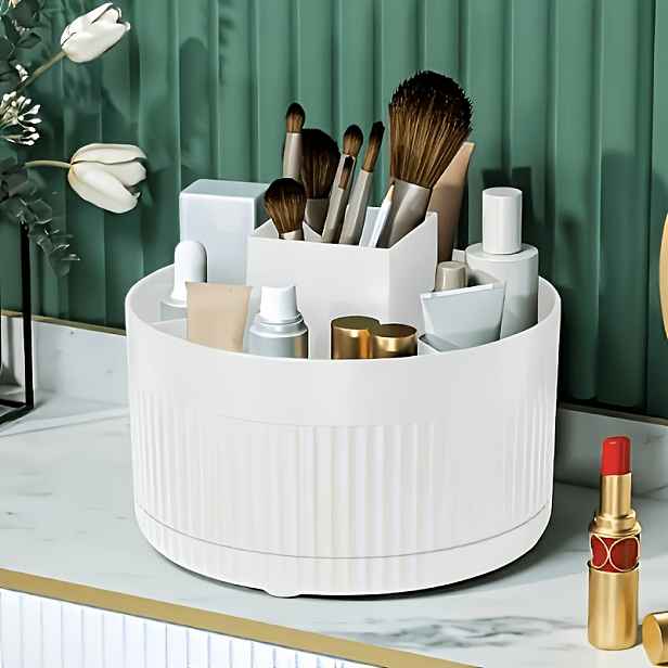 TEMU Otočný úložný box stupňů - Stylový ABS plast s vysokým leskem, vícekomorový organizér na make-up, úložný 5 přihrádkami, organizér na kancelářské