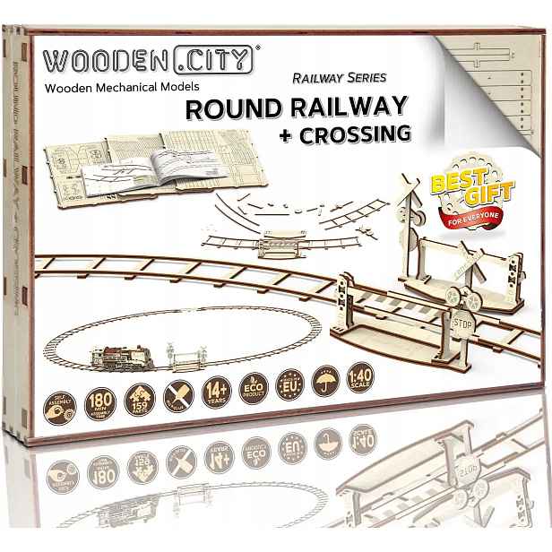 Wooden City 3D puzzle Kruhové koleje s přejezdem 159 dílů