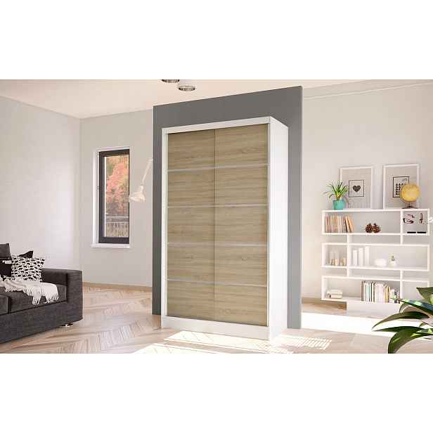 Elegantní šatní skříň ARINI 4 - šířka 100 cm, bílá / dub sonoma