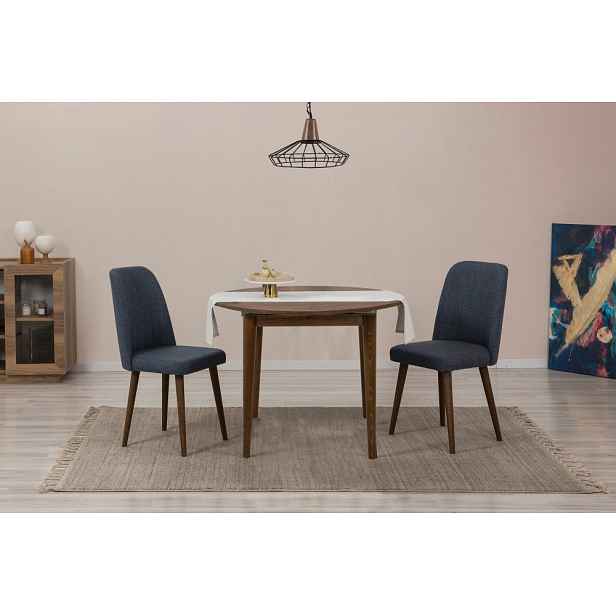 Jídelní set s rozkládacím stolem a židlemi (3 kusy) Vina 1048 - Walnut, Navy Blue