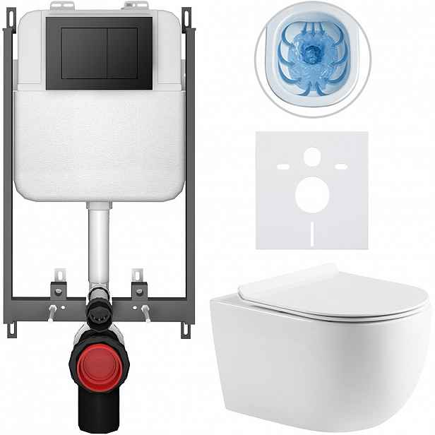 Kompletní WC set Basic/Felci - bílá lesklá - WC tlačítko Maxio/Černá - pro zazdění - 53x37 cm