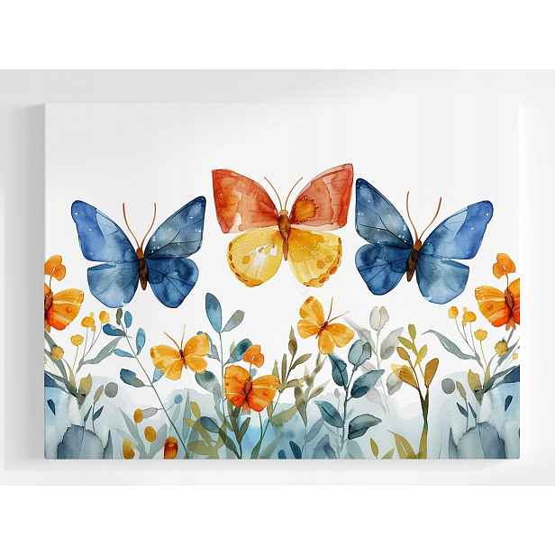 Plakát Akvarel Barevné Motýli Květiny 100x75