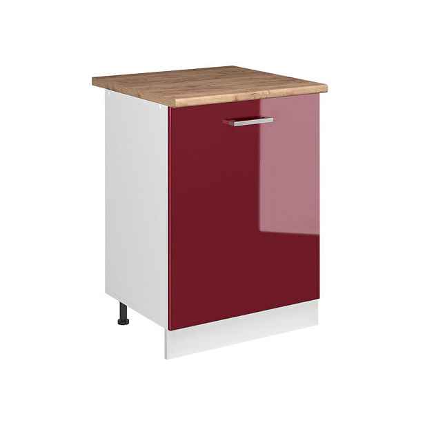 Vicco SPODNÍ SKŘÍŇKA KUCHYŇSKÉ LINKY R-Line, Červená vysoký lesk/Bílá, 60 cm s 1 dveřmi pracovná doska Dub Goldkraft