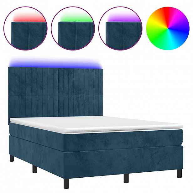 vidaXL Box spring postel s matrací a LED tmavě modrá 140x200 cm samet