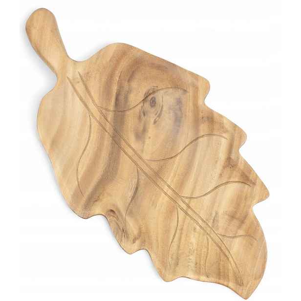 Dřevěný podnos na ovoce Zelenina Podnos List s ručkou Vyřezávaný 35x20 cm