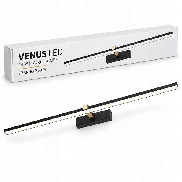 Venus 120 cm Led lampa 24W černo-zlatá nad pohovku 4200K IP44 do obývacího pokoje