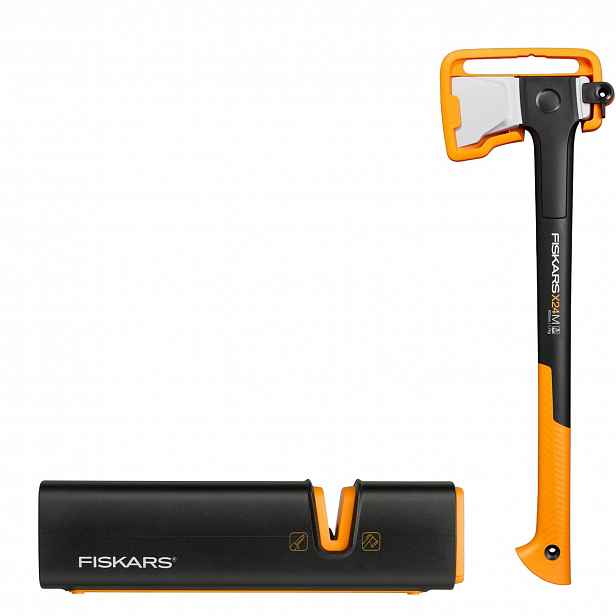 Fiskars Sada na dřevo Štípací sekera M keramický brousek