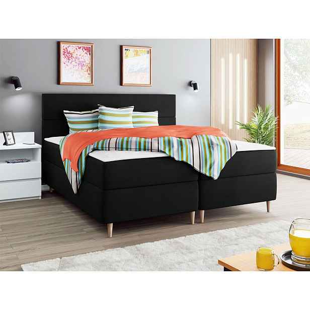 Hotelová postel s úložným prostorem 160x200 KALIX - černá + topper ZDARMA