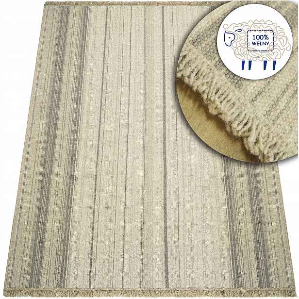 Koberec Vlněný Dune Boho Béžový Do Obývacího Pokoje Přírodní S Třásněmi 80x150