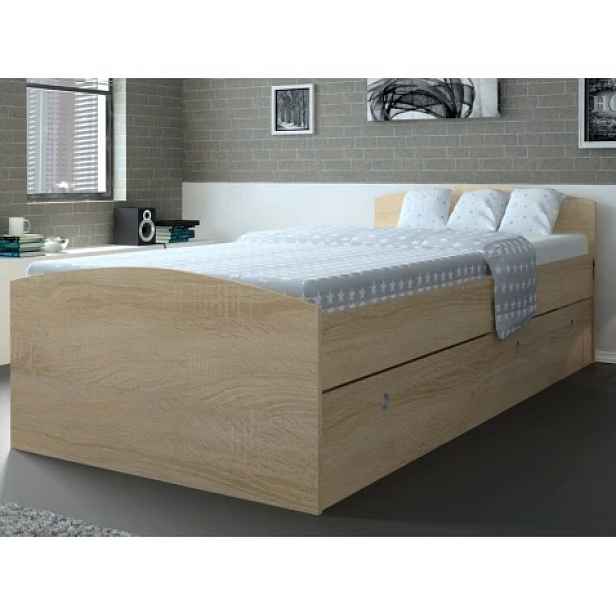 Postel s úložným prostorem Patrik 90x200 cm, dub sonoma