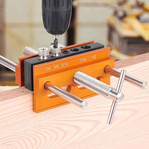 Self-Centering Dowel Jig z leteckého hliníku pro dřevo, oranžová barva