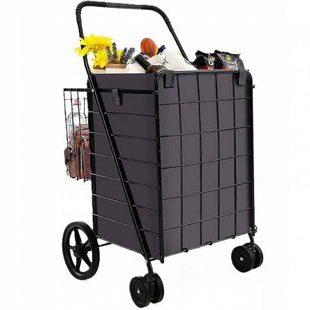 Skládací nákupní vozík UB21158ELFR, objem 120 l, nosnost 40 kg, černý