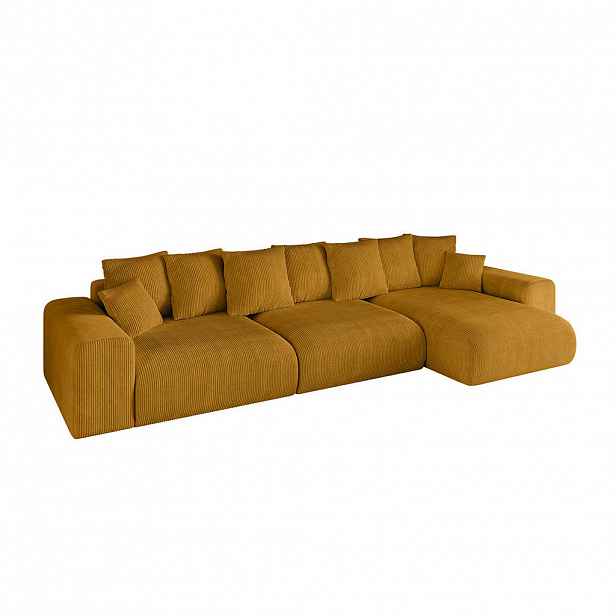 ALTDECOR ROHOVÁ SEDACÍ SOUPRAVA s otomanem vpravo ESKAR-L2 364x176x72 curry žlutá manšestr