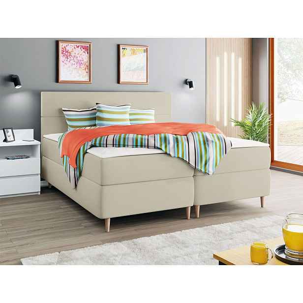 Hotelová postel s úložným prostorem 160x200 KALIX - béžová + topper ZDARMA