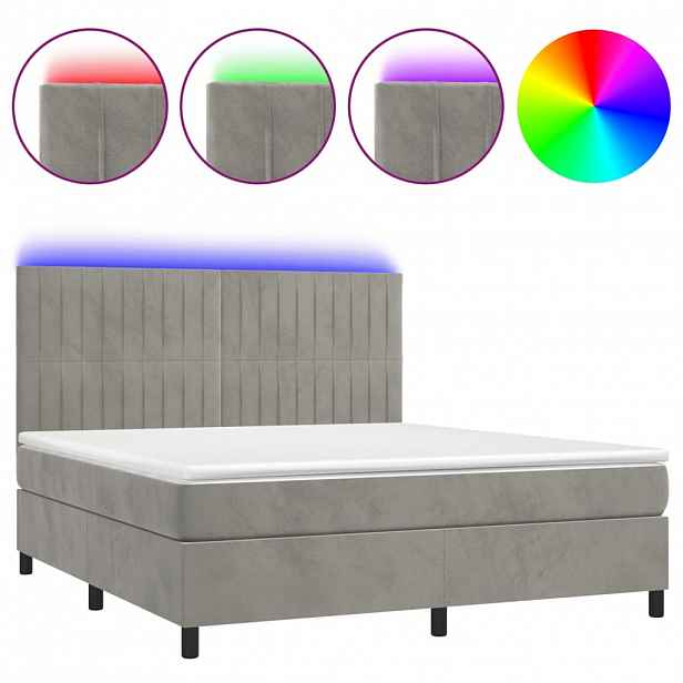 vidaXL Box spring postel s matrací a LED světle šedá 160x200 cm samet