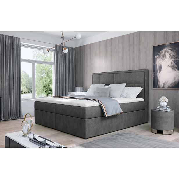 Manželská postel 180x200 OVARIO - tmavě šedá eko kůže
