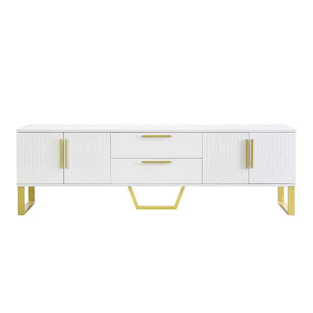 Modenvie NÍZKÁ komoda 170/40/53,5 cm z MDF bílý ve vysokém lesku se zlatými detaily