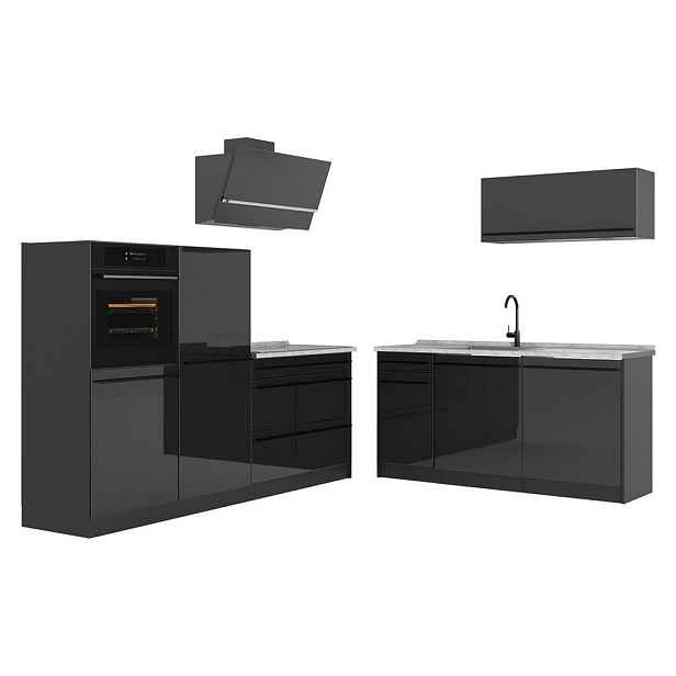 Vicco KUCHYŇSKÝ KOUT R-Line, Antracitový vysoký lesk/Antracit, 220 cm pracovná doska Mramor