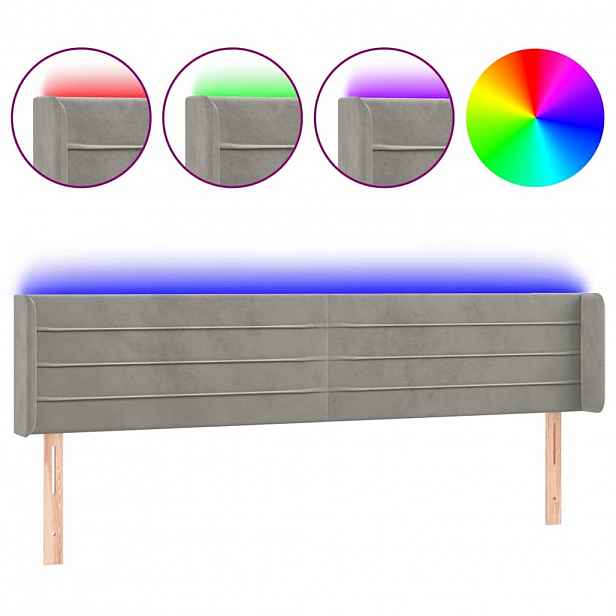 vidaXL Čelo postele s LED světle šedé 163 x 16 x 78/88 cm samet