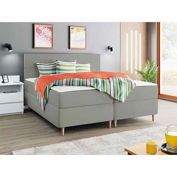 Hotelová postel s úložným prostorem 160x200 KALIX - světlá šedá + topper ZDARMA