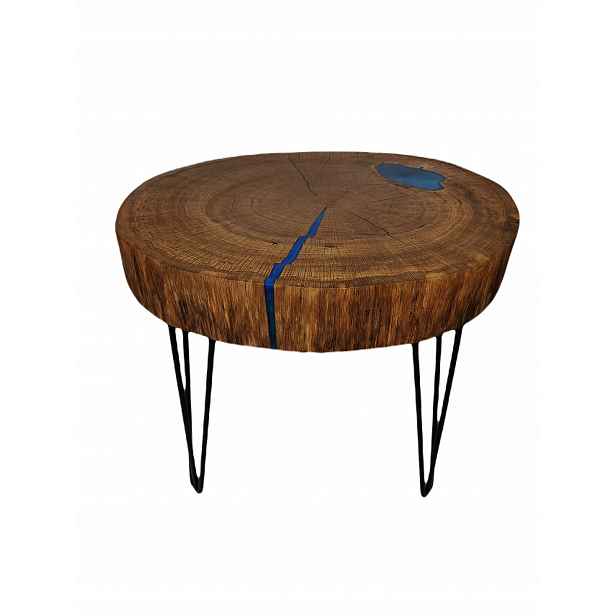Kávový stolek ze dřeva s modrou pryskyřicí loft 60 cm
