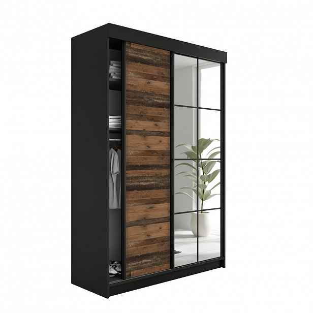 Kier Furniture POSUVNÁ ŠATNÍ SKŘÍŇ LAMARO - 138x205x59 - Černá & Old Style